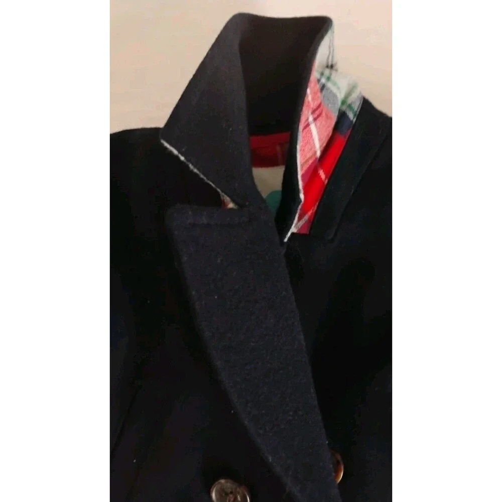 Mini Boden Boy's Navy Wool Pea Coat 7-8 Yr GC Plaid Flannel Lining Preppy Rare